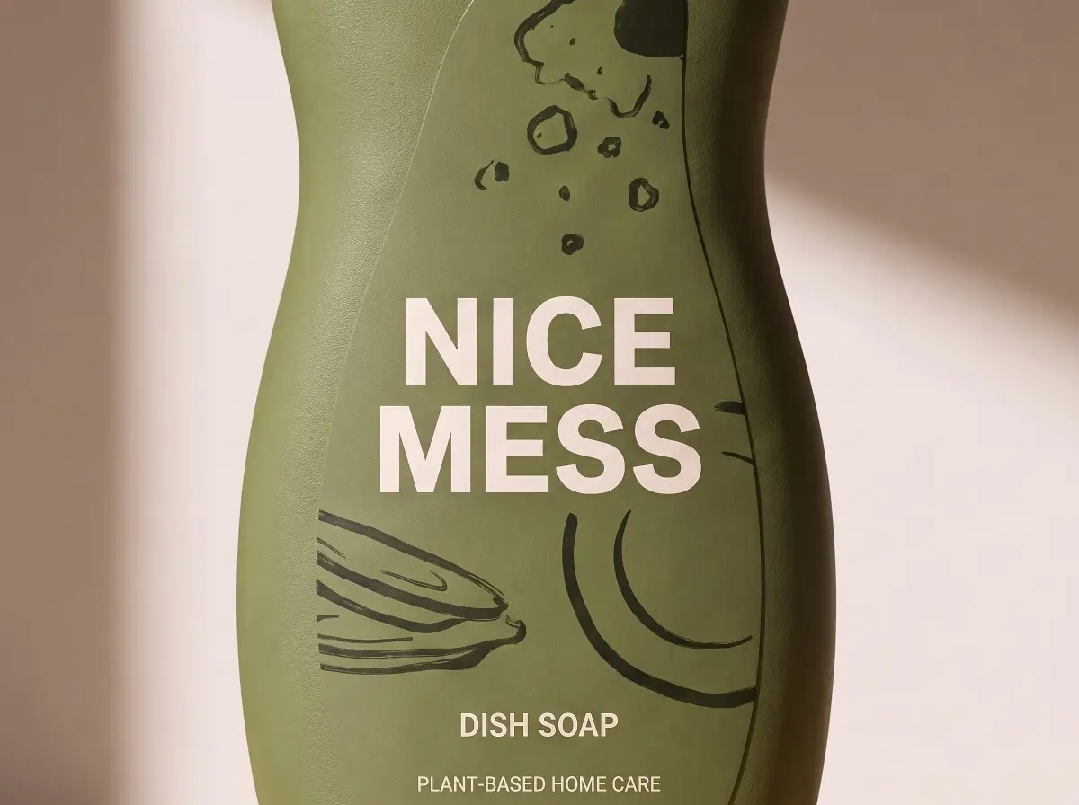 Dish Soap bottle in soft window light, label up close